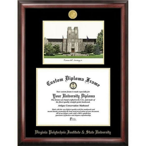 Campus Images VA999LGED-155135 13.5 x 15.5 in. Virginia Tech Gold Embossed Diploma Satin Mahogany Frame with Lithograph