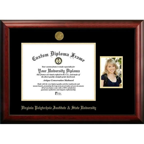 Campus Images VA999PGED-155135 15.5 x 13.5 in. Virginia Tech Gold Embossed Diploma Frame with 5 x 7 in. Portrait - Satin Mahogany