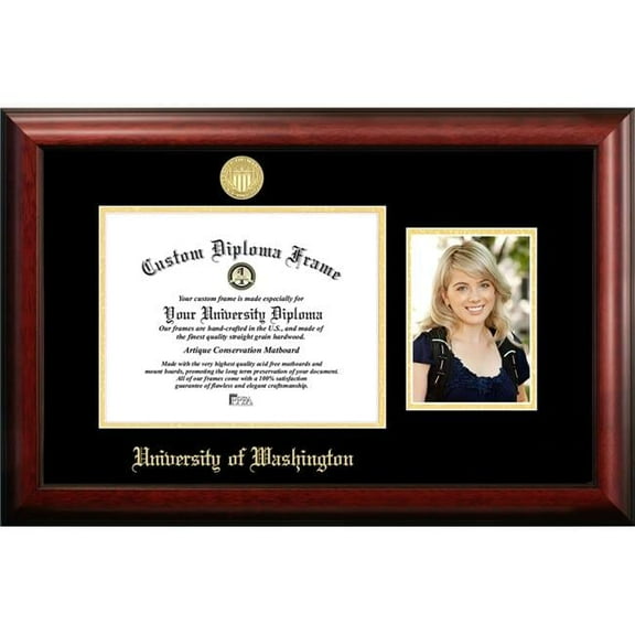 Campus Images WA995PGED-1185 8.5 x 11 in. University of Washington Gold Embossed Diploma Satin Mahogany Frame with 5 x 7 in. Portrait