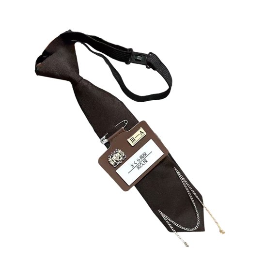 Campus Preppy Necktie with Pin Name Badge and Chain Student Uniform Adjustable Pre Tied Neck Tie Shirt Collar Neckwear