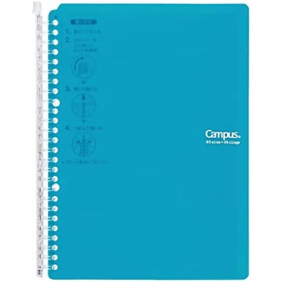 Campus Smart Ring Binder, B5 Blue Green Refillable Binder Notebook 26 Holes with 10 Extra Loose-Leaf Paper, Up to 60 Filler Papers for Work & Study, Japan Import (RU-SP706BG)