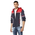 thumbnail image 1 of Campus Sutra Men Blue Colourblocked Windcheater Padded Hooded Jacket, 1 of 1