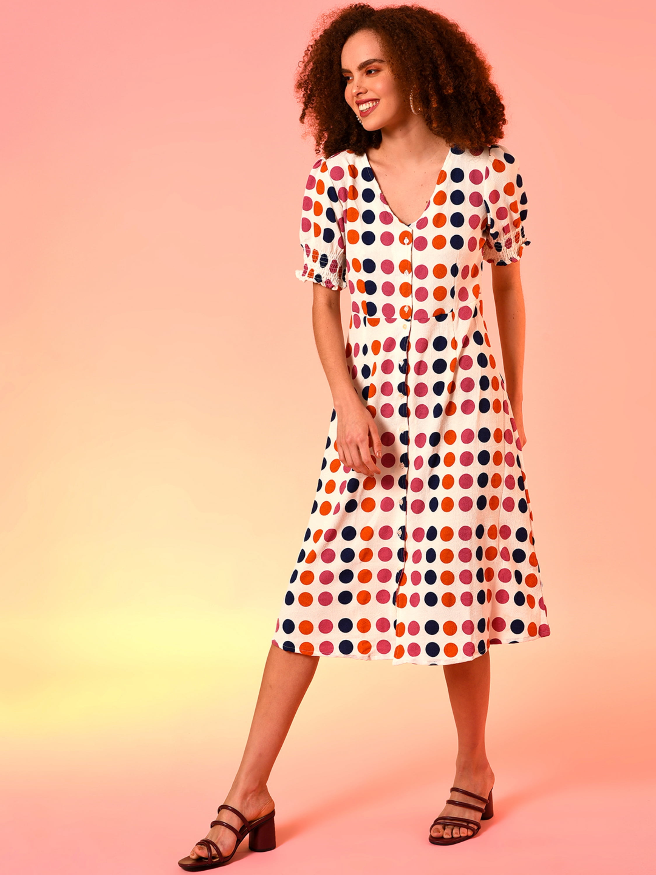 Campus Sutra Women Stylish Polka Dots Design Casual Dresses