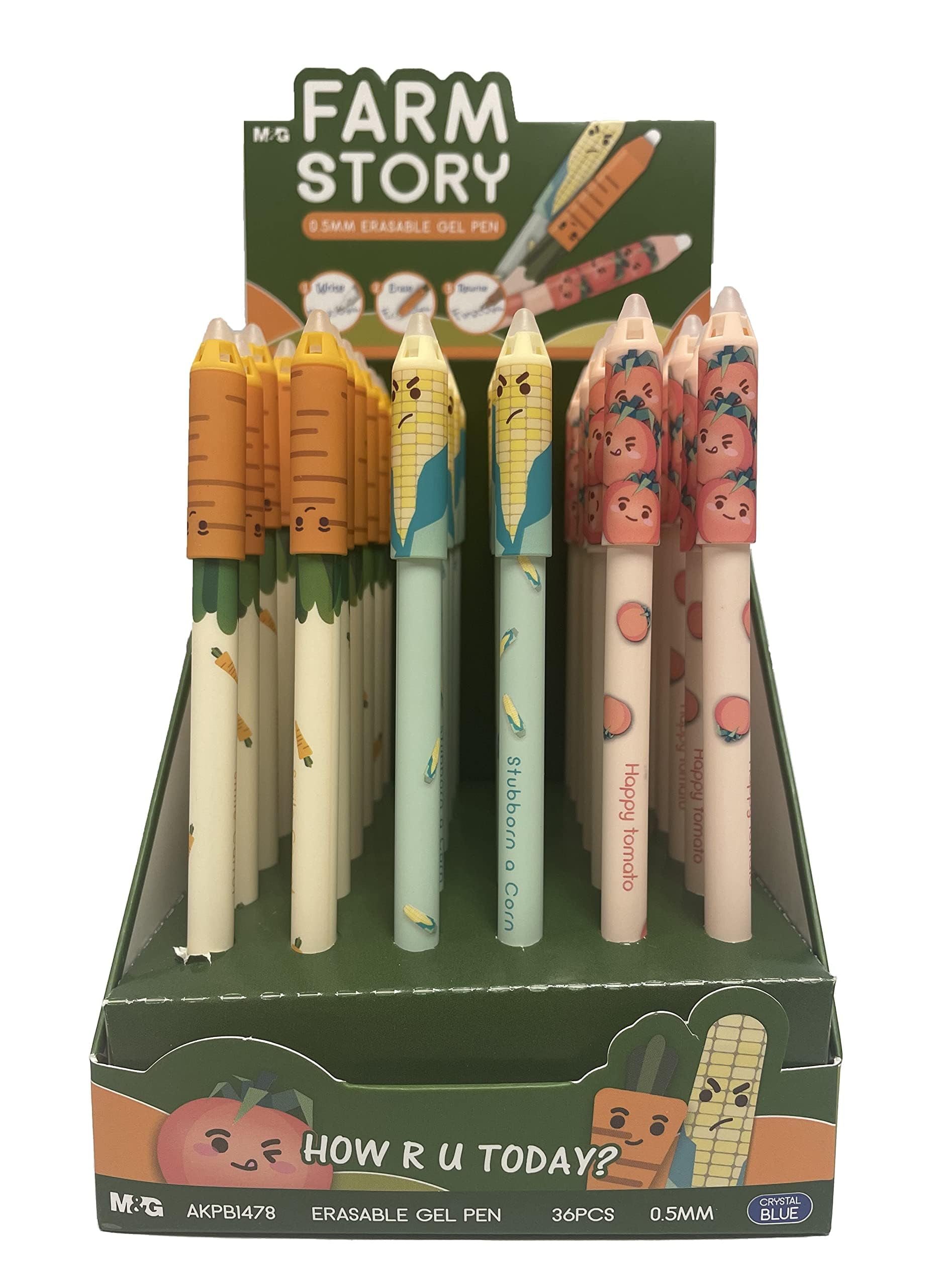 Campussophisticate FARM STORY Erasable Gel Pen Crystal Cute Vegetable Pattern Blue 0.5mm With Eraser (4 Per Pack)