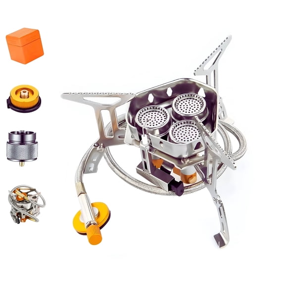 Campy Pro 6800W Portable Windproof Camping Stove - Foldable Backpacking Stove with Piezo Ignition, Fuel Canister Adapter & Carry Case for Outdoor Cooking, Hiking & Picnics