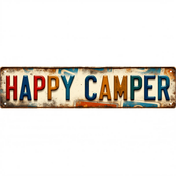 Campy Tin Sign 16x4 Inch Happy Camper Design - Great for Cabin, Patio, Outdoor Camping Decor
