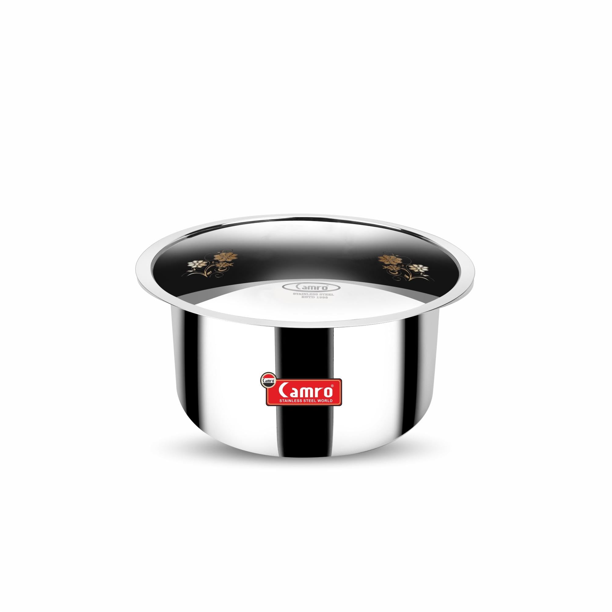 Camro Tripro Triply Artisian Tope with lid 13 No 2.2 Liters Capacity Cauldron/Tope/Handi/Patila Steel Grains/Soups/Desserts/Broth Multi-Layered Polish Surface Induction & Gas Ready 6-Year Warranty