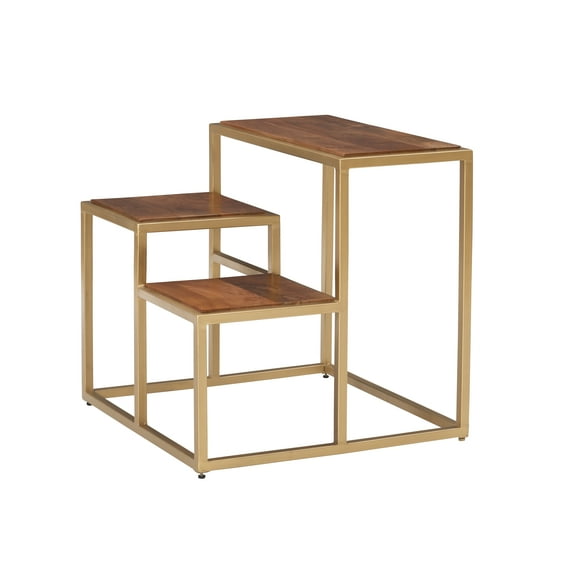 Powell Camrose Modern 3-Tier Plant Stand, Gold/Natural