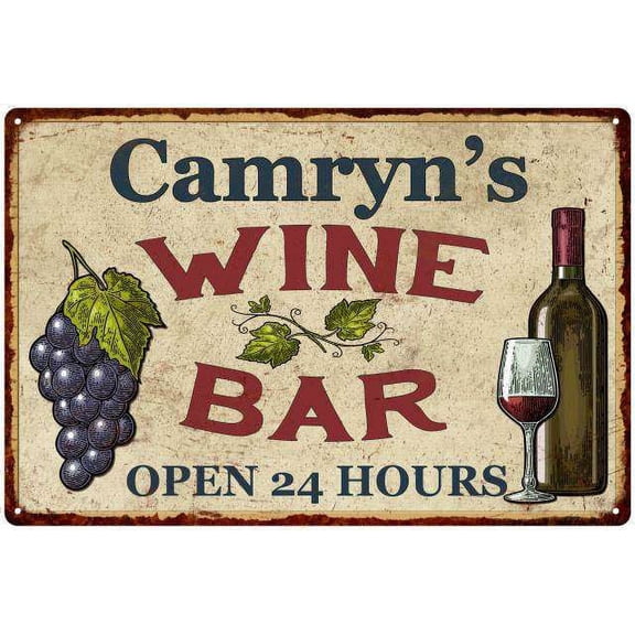 Camryn's Rustic Wine Bar Sign Wall Decor Kitchen Gift 8 x 12 High Gloss Metal 208120056415