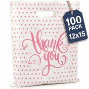Camtoms 12x15 Thank You Bags for Small Business, Boutique Shopping Bags, White, 100-Count