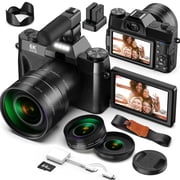 Camtryzine 6K 64MP Digital Camera for Photography, WiFi Compact Autofocus Vlogging Camera for Youtube Tiktok Content Creator with 64GB CardBlack