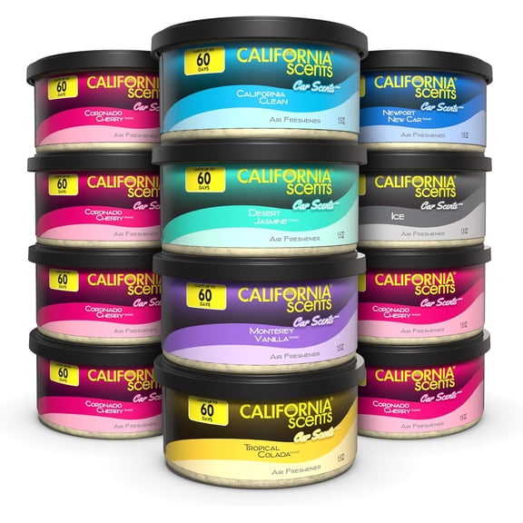 Can Air Freshener and Odor Neutralizer, Set of 12 Spillproof Cans for Home and Car, Assorted Scents, 1.5 Oz Each (Packaging May Vary)