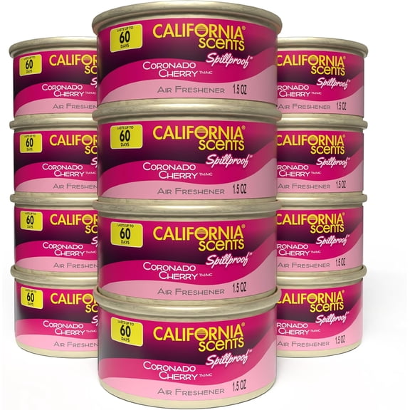 Can Air Freshener and Odor Neutralizer by GGSW, Set of 12 Spillproof Cans for Home and Car, Coronado Cherry, 1.5 Oz Each