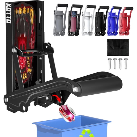 Can with Auto Drop Recycling | Built-in Bottle Opener | Crushes 12-16oz Cans | Includes Kitchen Storage Bag | Heavy Duty Metal Design, Space Saving & Hands-Free Operation- Halloween gifts