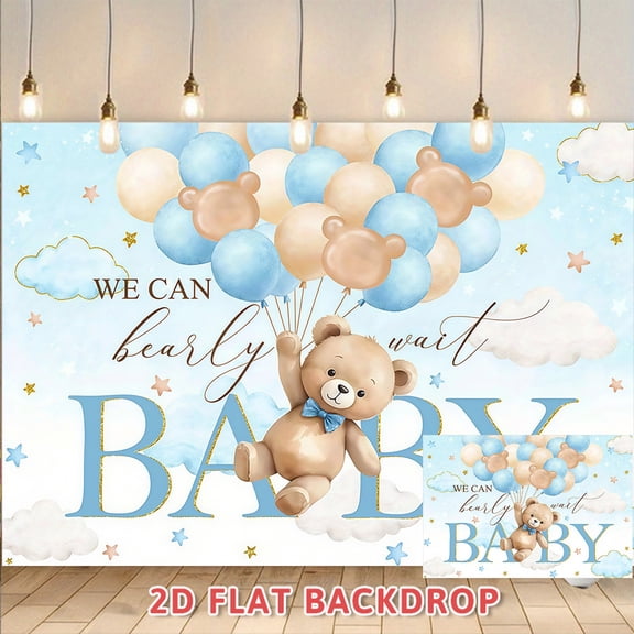 We Can Bearly Wait Baby Shower Backdrop Blue Bear Balloon Theme Photography Background for Baby Baptism Full Moon Party Decoration Supplies Photo Booth Props
