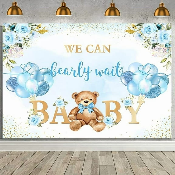 We Can Bearly Wait Baby Shower Backdrop for Boy Bear Baby Shower Background Sky Blue Balloons Floral Boy Bear Party Baby Shower Decoration Banner Supplies for Photo Booth Props