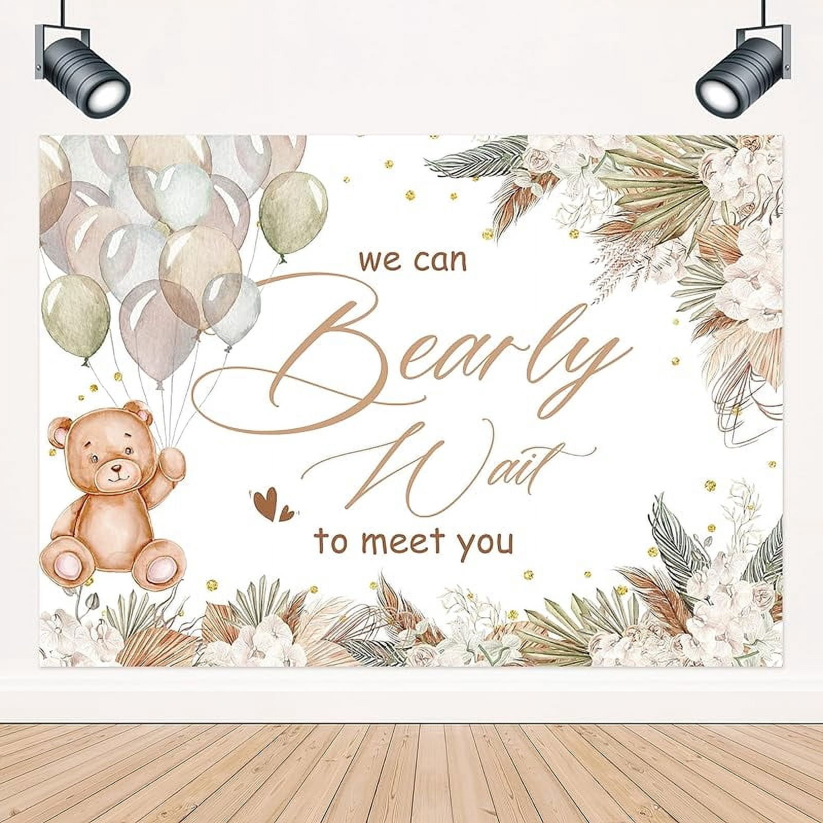 Imirell We Can Bearly Wait Backdrop 7Wx5H Feet Boys Bear Baby Shower Sage Green - View #7