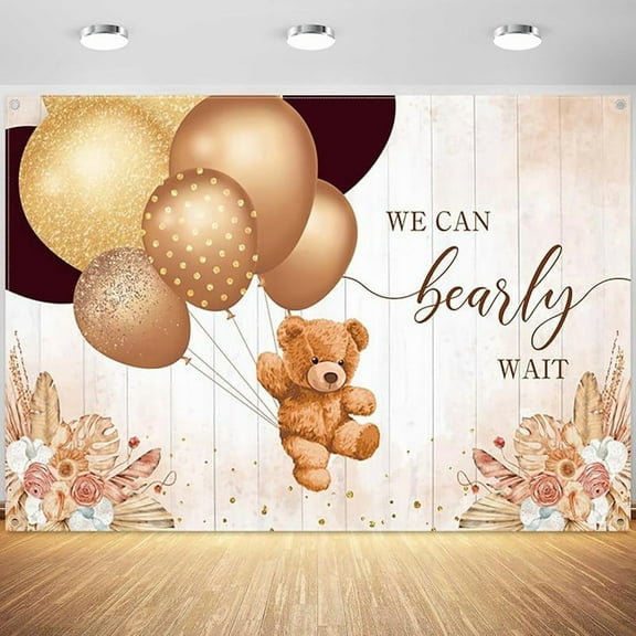 We Can Bearly Wait Backdrop Bear Baby Shower Photography Background Pampas Grass Baby Shower Party Banner Cake Table Decorations Polyester Photo Booth Props