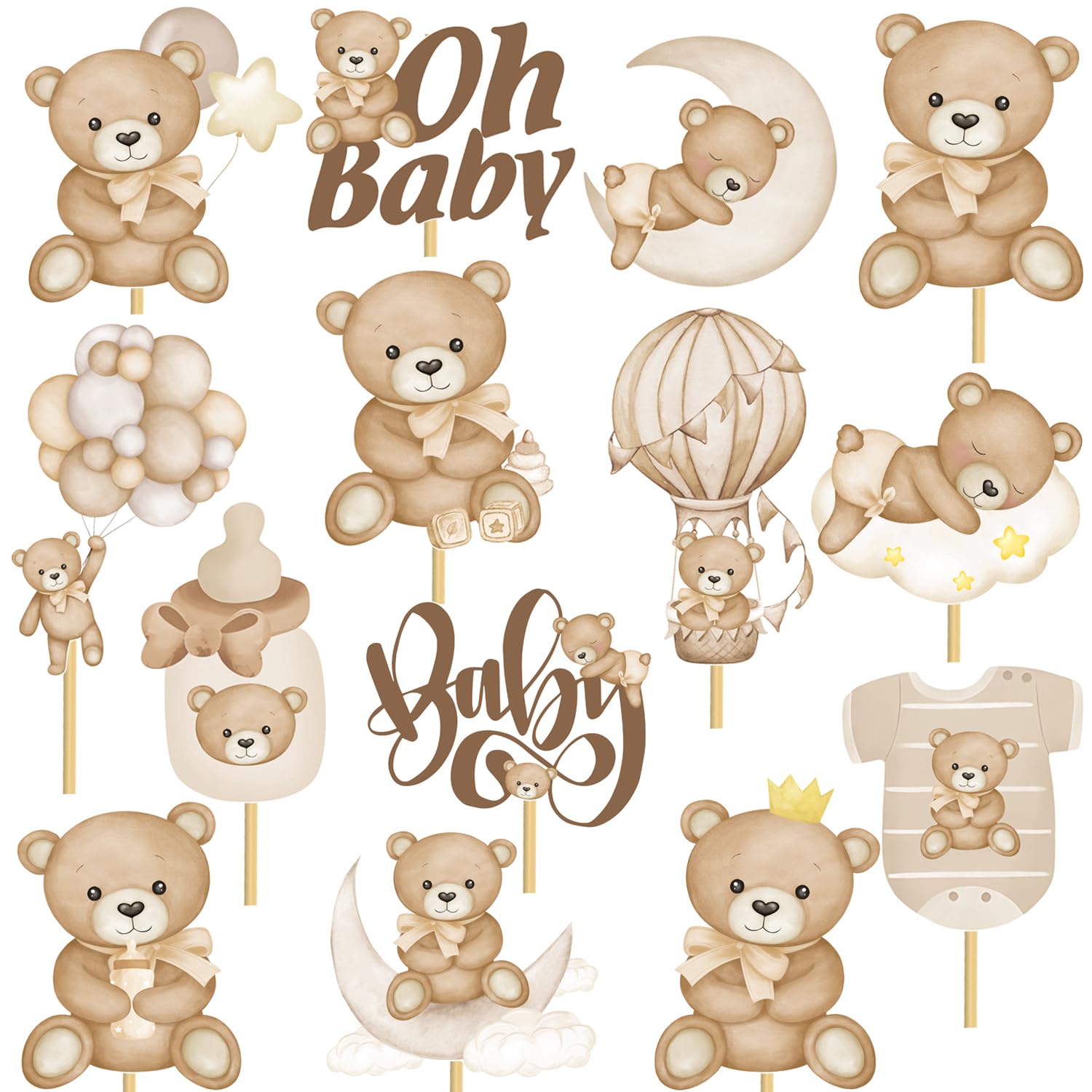 12-Pack "We Can Bearly Wait" Centerpiece Sticks - Baby Shower & Gender Reveal Decor, Glitter Cardstock (5-10 Inch)