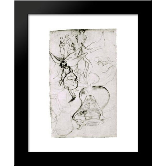 Can, Books, Wineglass, Bread and Arum Sketch of Two Women and a Girl 20x24 Framed Art Print by Vincent van Gogh