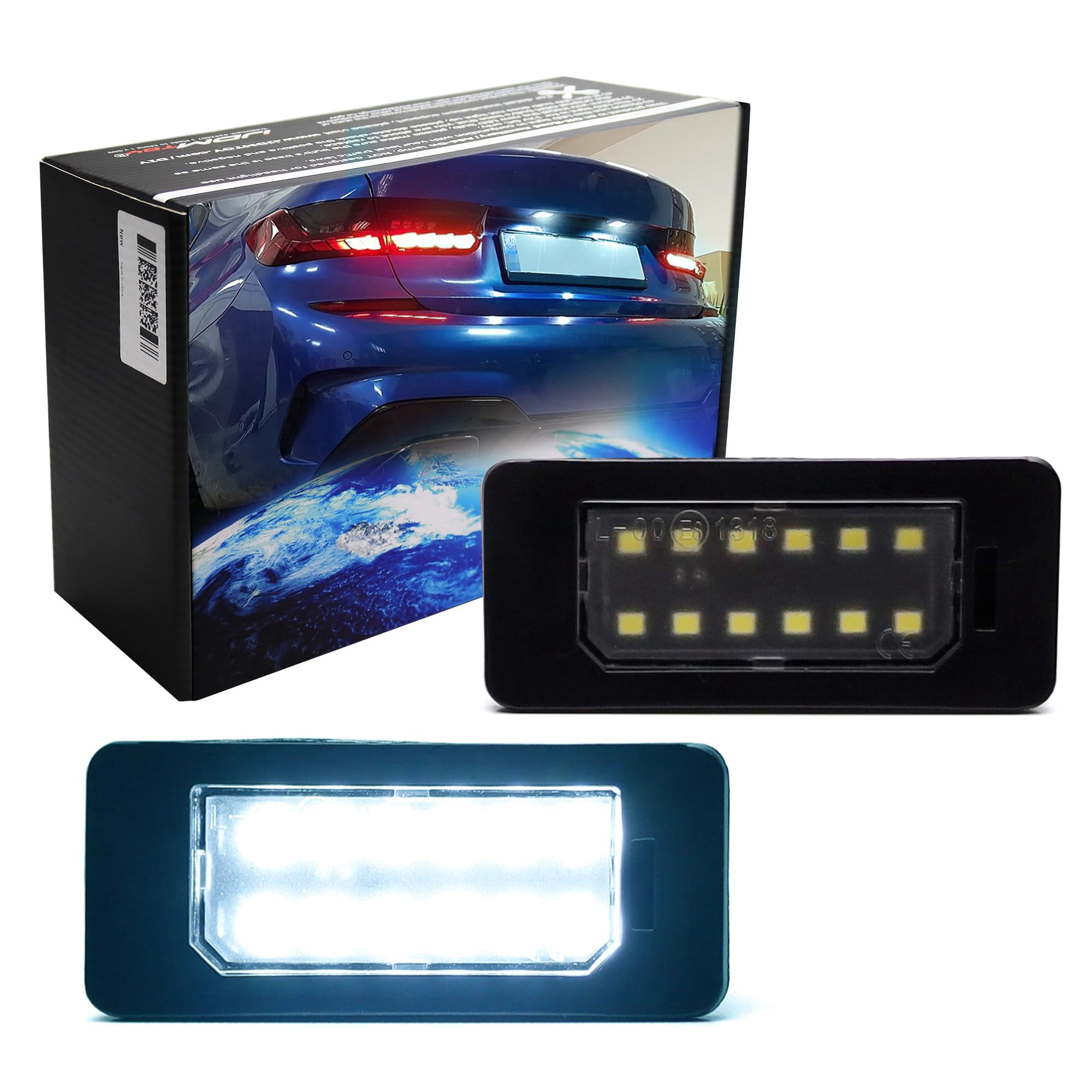 Can-Bus Error Free OEM-Fit 3W Full LED License Plate Light Kit For BMW Gxx Chassis Code G20 3 Series, G30 5 Series, G05 X5, Powered By 12-Piece Ice Blue Aqua LED Diodes