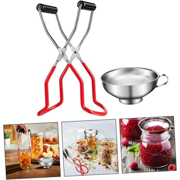 Can Clip, Canning Funnels, Home Canning Supplies Kitchen Tool for Wide and Regular Jars Transferring Liquid Power Mason Jam Grains, with Jar Tongs Lifter(Can Clip+Small Funnels)