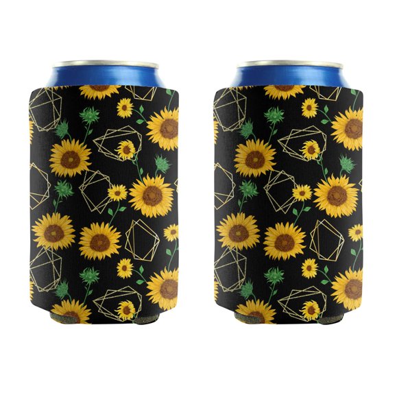 Can Cooler Sleeves 2 PCS Summer Can Sleeve Covers Sunflower Geometric Beer Can Coolies for Beer Drink & Water Bottles (3.9In X4.9 In)