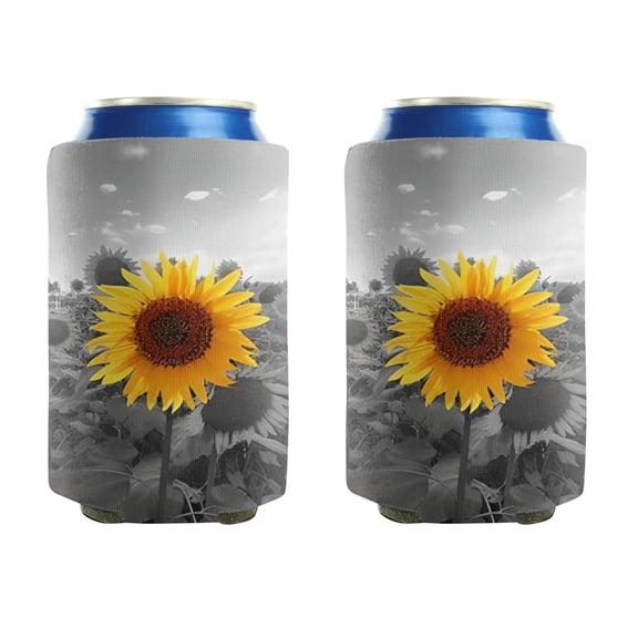 Can Cooler Sleeves 2 Pack Funny Can Sleeve Covers Sunflower Farmhouse Beer Cooler Sleeve for Kitchen Christmas Halloween (3.9In X4.9 In)