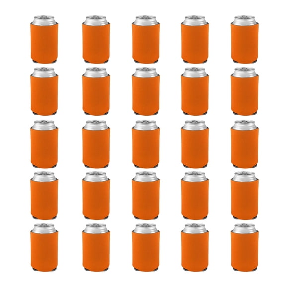 Can Coolers - 25 pack- 4mm Collapsible Beer Holders To Keep Your Beer Cold - Insulated Cans Holder - Neon Orange