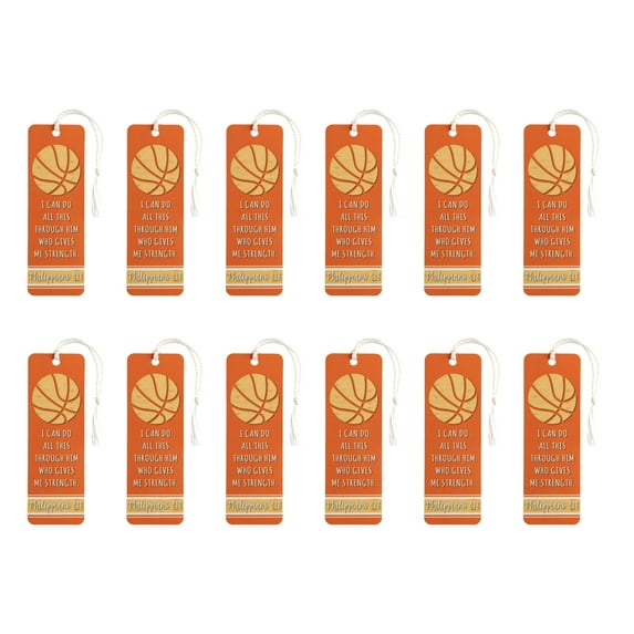 Can Do All Things Orange Basketball 6 x 2 Cardstock Bookmark Multipack with Tassel of 12