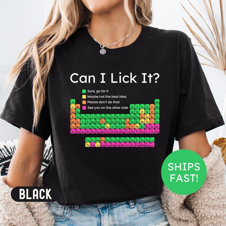 Lustiges Chemie T-Shirt 'Can I Lick It' Mit Periodensystem Design