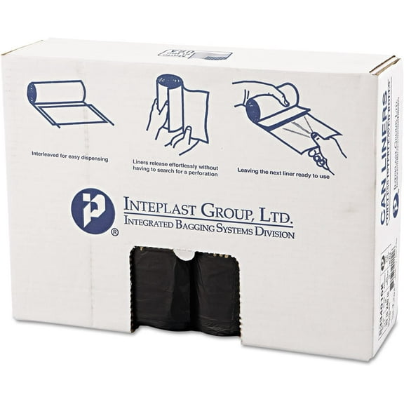 Can Liner, 33 x 40, 33-Gallon, 16 Micron, Black, 25/Roll