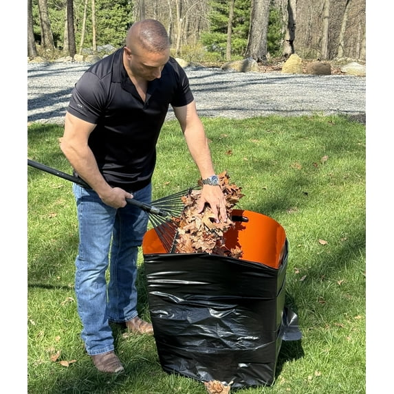 Can-N-Hand Portable Garbage Can, 35-55 Gal, Removable Liner, Orange, 1 Count for yard waste