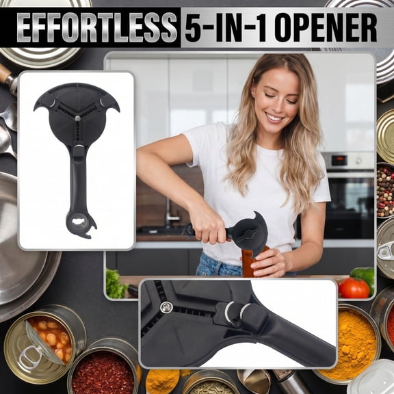 Can Opener, 5-in-1 Multifunctional, 1 Pack, Manual for Kitchen Cans and Bottles