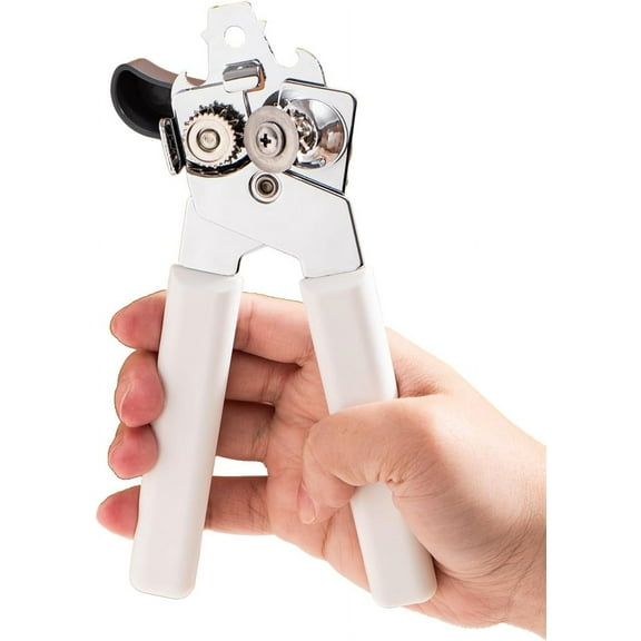 Can Opener Manual, Can Openers Hand Held with Comfort Anti-Slip Handles, Heavy Duty Stainless Steel Can Opener Smooth Edge and Bottle Openers, Easy Turn Can Openers for Seniors, Kitchen, White