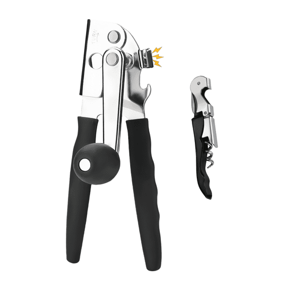 Can Opener Manual,Can Openers Hand Held with Comfort Anti-Slip Handles, Easy Turn Can Openers for Kitchen, Black
