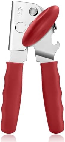 Can Opener Manual Heavy Duty,  Hand Held Can Openers for Seniors with Comfort Grip Sharp Blade, Solid Steel Hand Manual Can Open with Magnet for Kitchen Camping, Red