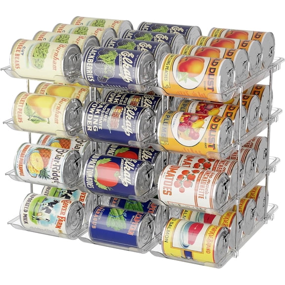 Can Organizer For Pantry Canned Food Goods Organizer For Cabinet Clear Automatic Rolling Can Storage Organizer Pantry Holders Rack, Holds Up to 48 Cans
