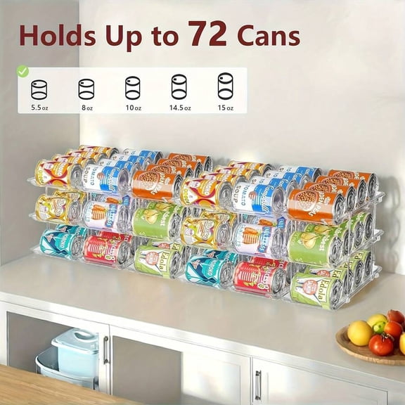 Can Organizer for Pantry and Fridge, 3-Tier Stackable Automatic Rolling Soda Can Storage Rack, Clear Plastic 36-Can Capacity Canned Food Dispenser for Kitchen Organization, 3 Sets