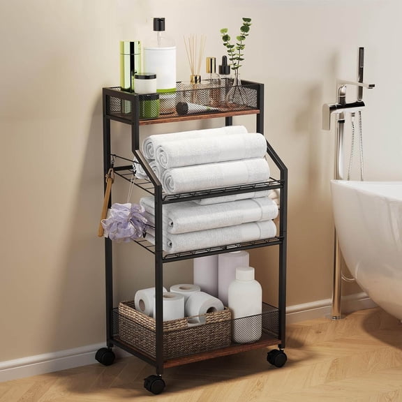 Can Organizer for Pantry - Rolling Snack Cart, Multi-Layer Soda Can Organizer, Mobile Beverage Storage Rack with Wheels, Versatile Metal Shelf for Kitchen and Office, Black Brown