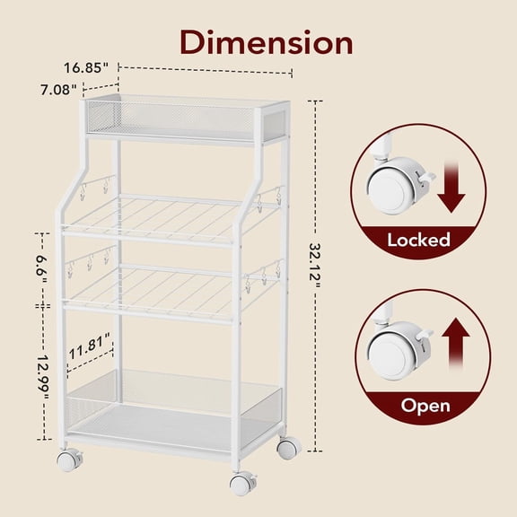 Can Organizer for Pantry - Rolling Snack Cart, Multi-Layer Soda Can Organizer for Pantry, Mobile Beverage Storage Rack with Wheels, Versatile Metal Shelf for Kitchen and Office, White