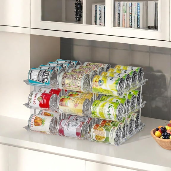 Can Organizer for Pantry Soda Can Organizer Automatic Rolling Food Pantry Storage Rack Can Dispenser for Fridge Holds 72 Cans, Fits 5.8-Inch Soda and Can, Set of 18