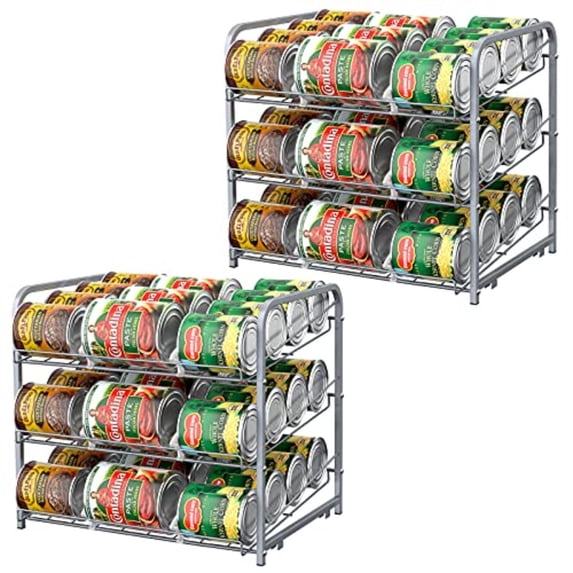 Can Organizer for Pantry Stackable 2 Pack Can Storage Organizer Rack Stacking Can Dispensers Small Space Holds up to 36 Cans for Pantry Kitchen Cabinet- Silver