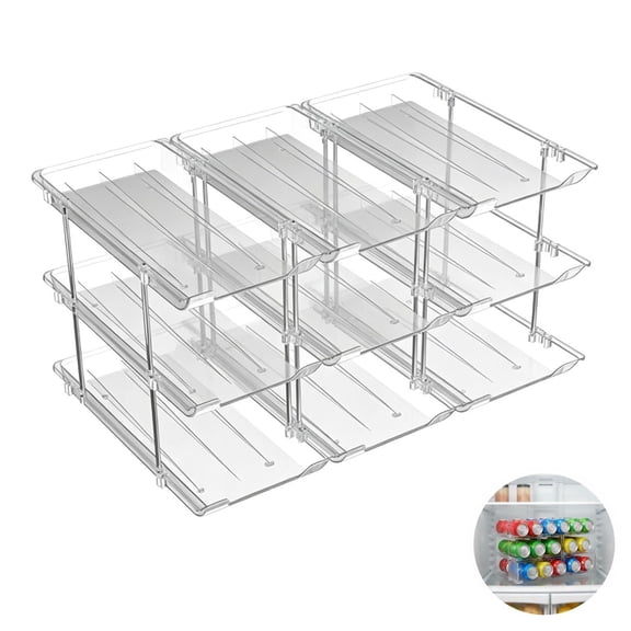 Can Organizer for Refrigerator, 3 Tier Stackable Pantry Organizer and Soda Can Dispenser, Clear Acrylic Modular Storage Rack for Kitchen Cabinet Countertop, 17.6 x 13.3 x 9.4 in