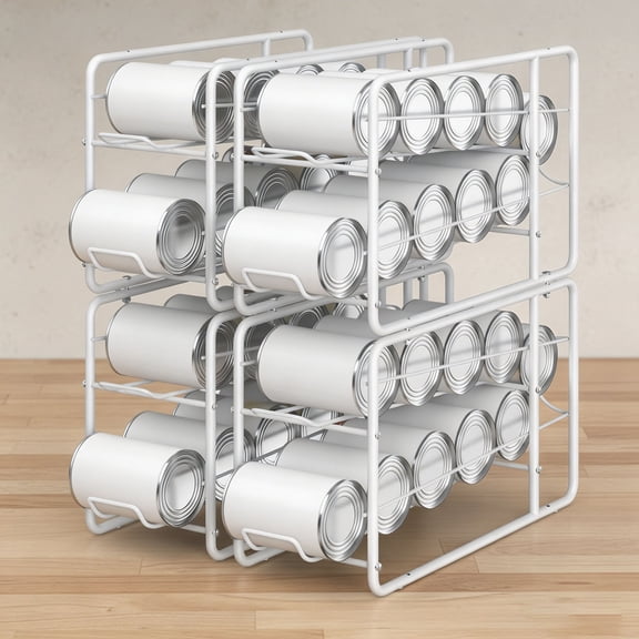 Can Organizer for Pantry, Stackable Soda Can Dispenser Canned Food Storage, Kitchen Cabinet Fridge Beverage Cans Holder, 4 Pack, White