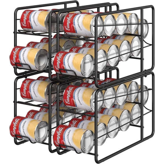 Can Organizer for for Pantry, Stackable Soda Can Dispenser Canned Food Storage, Kitchen Cabinet Fridge Beverage Cans Holder, 4 Pack, Black