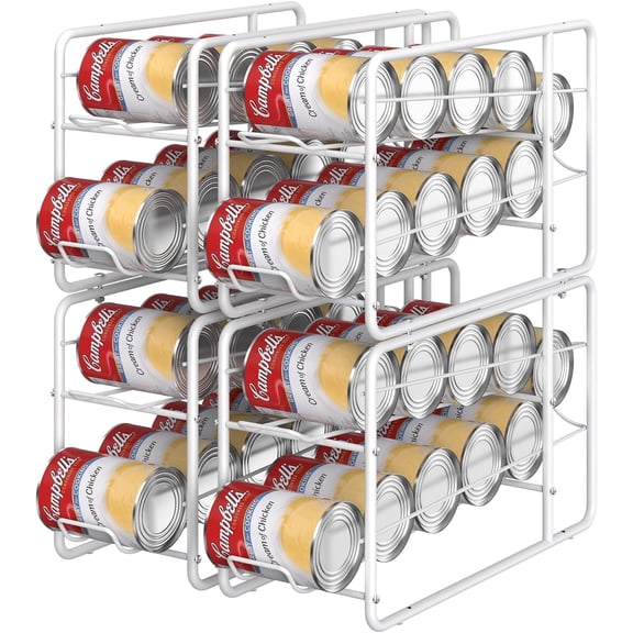 Can Organizer for for Pantry, Stackable Soda Can Dispenser Canned Food Storage, Kitchen Cabinet Fridge Beverage Cans Holder, 4 Pack, White