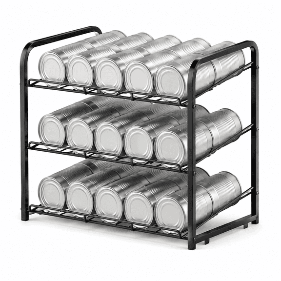Can Rack Organizer, 3 Tier Stackable Can Storage Dispenser, Black