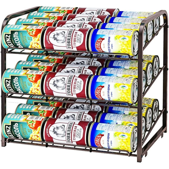 Can Rack Organizer, 3 Tier Stackable Can Storage Dispenser, for Food Storage, Kitchen Cabinets or Pantry, Storage for 36 Cans, Silver