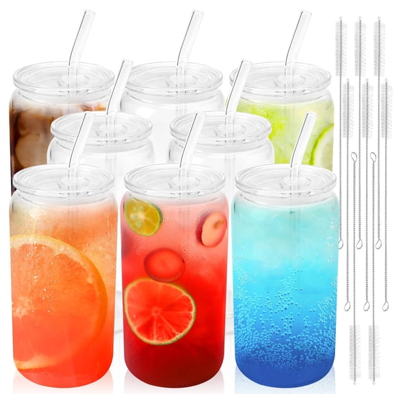 Can Shaped Iced Coffee Tumbler Cups Clear 8 Pack For Smoothie Boba Soda Tea